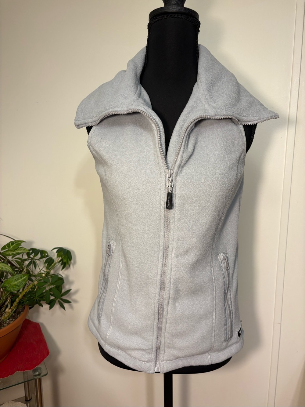 Calvin Klein Light Gray Sleeveless Fleece Zip Vest